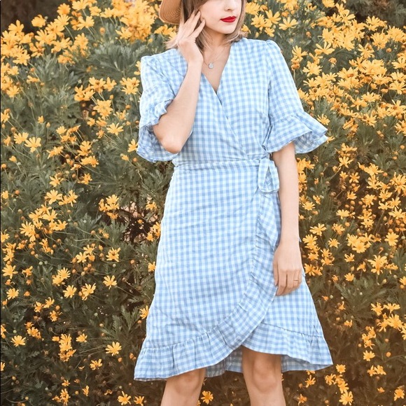 ⭐️Napa Valley Gingham Wrap Dress Powder Blue - Picture 6 of 7